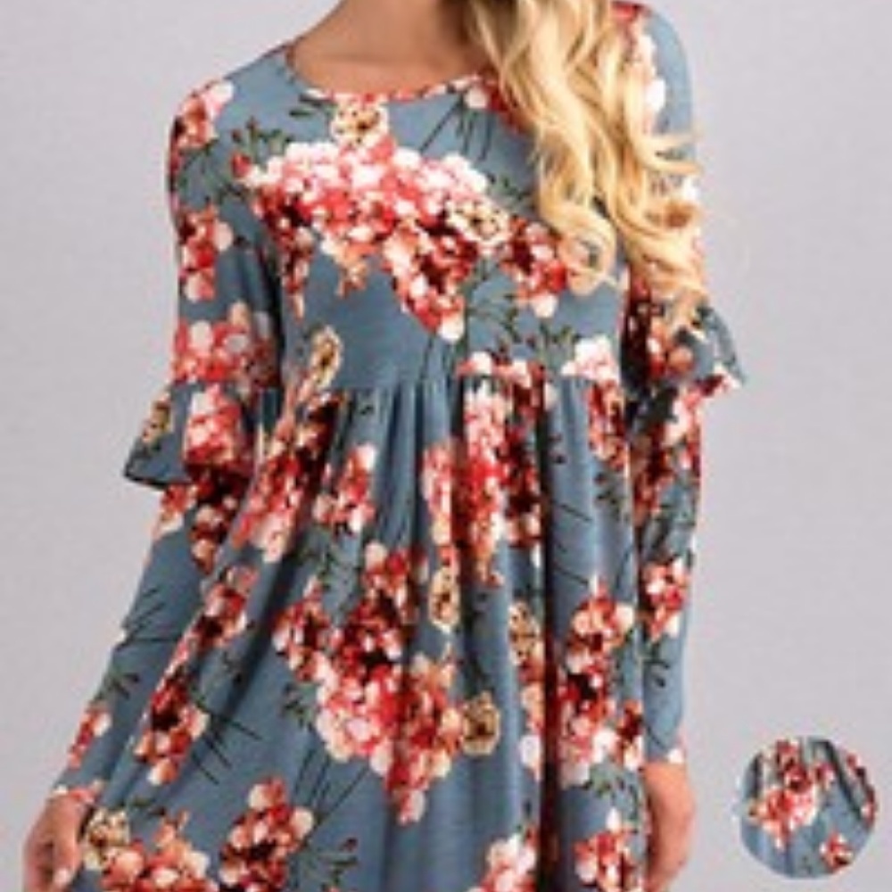 Ladies Floral Dress with Ruffle sleeves